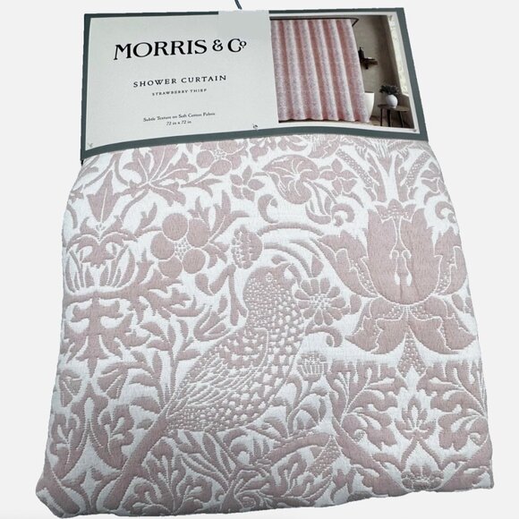 Morris & Co STRAWBERRY THIEF Floral Luxury Shower Curtain Pink Off White NEW